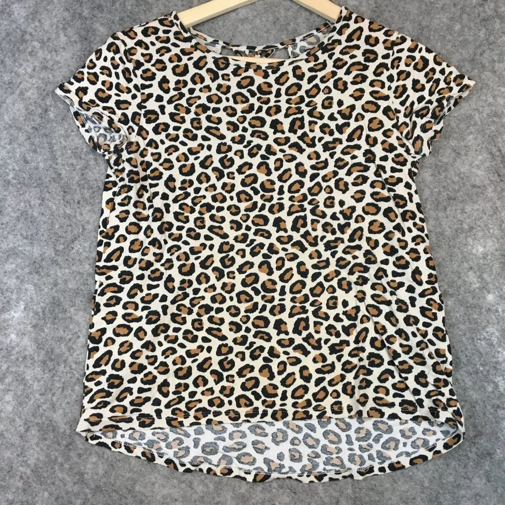 Old Navy T Shirt XL 14 Girls Leopard Print Softest Tee Strappy Back Cutout